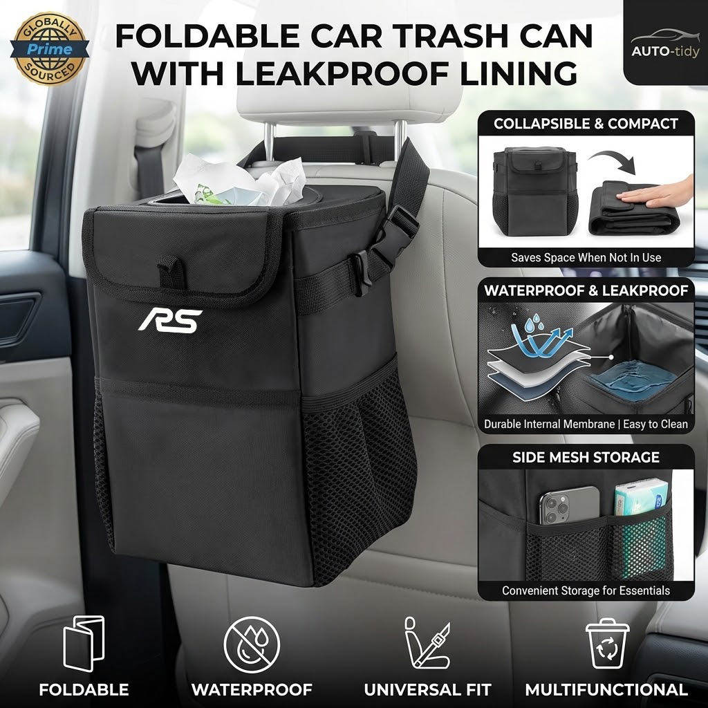 Waterproof Car Trash Can With Lid - Cubo de basura plegable, portátil, con