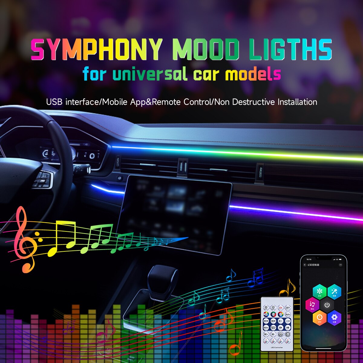 Led Ambient Interior Car Lights App Control - Luz LED ambiental para coche, tiras