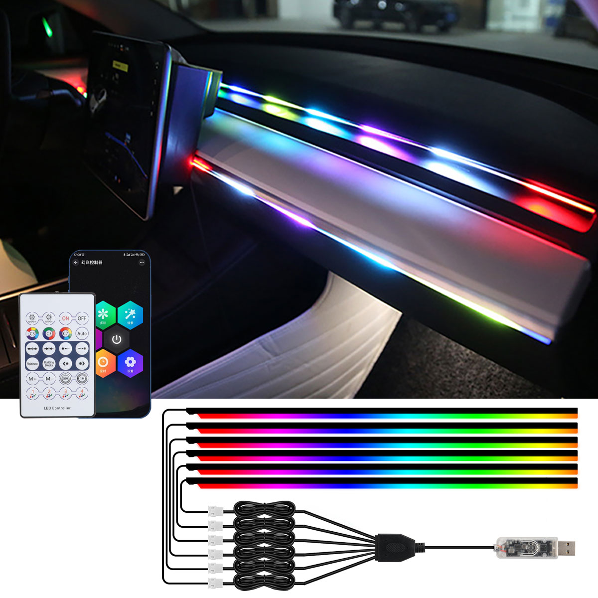 Led Ambient Interior Car Lights App Control - Luces Led ambientales 6/10 en 1