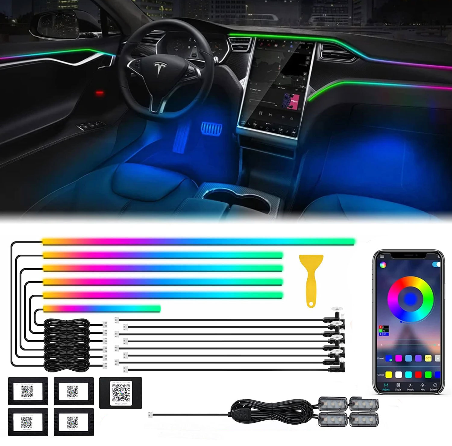 Led Ambient Interior Car Lights App Control - Luz ambiental Interior de neón para