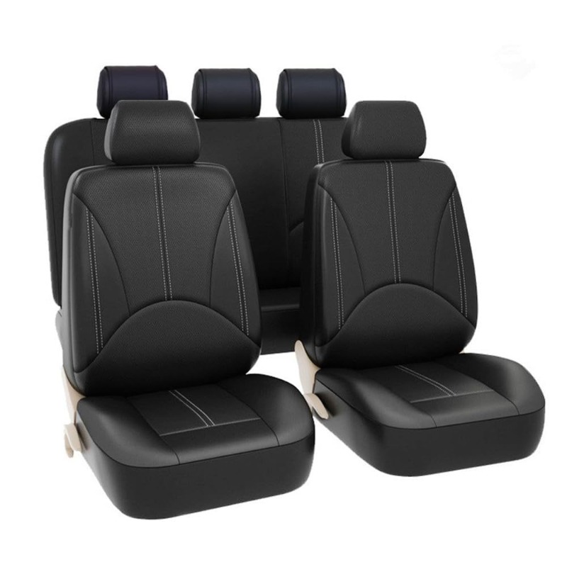 Leather Car Seat Covers Full Set Universal - Fundas Universales de Piel Sintética Negra