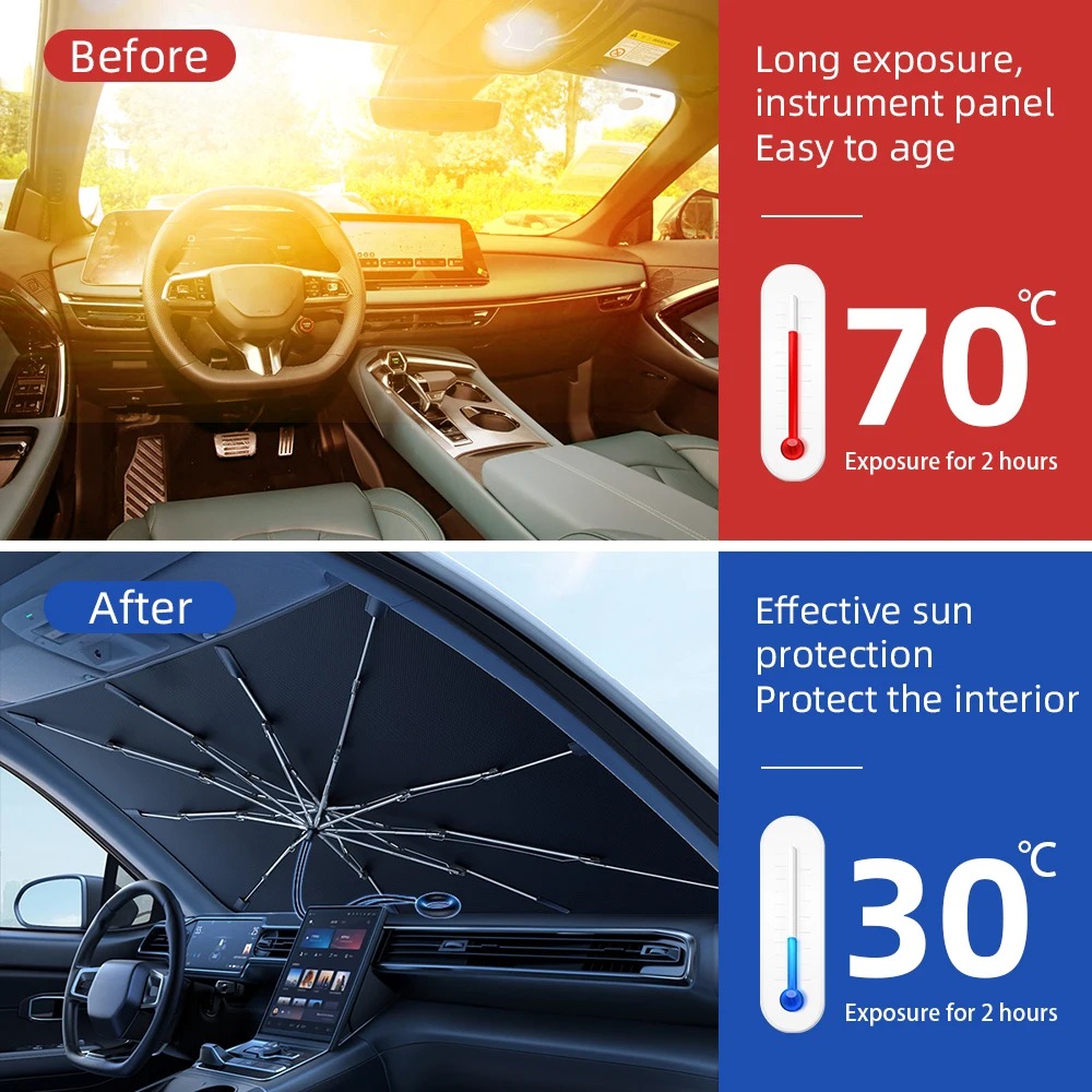 Nueva sombrilla mejorada para  - Car Sunshade Windshield Umbrella Foldable reseña y precio