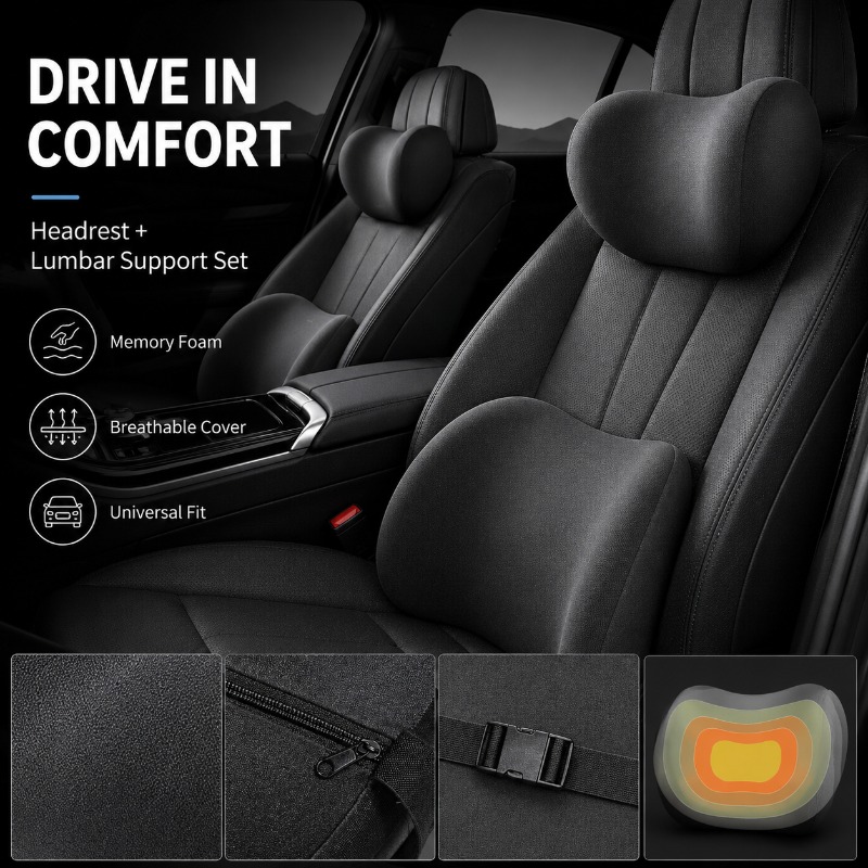 Juego de Almohada para Reposac - Memory Foam Car Neck Pillow Lumbar Support reseña y precio