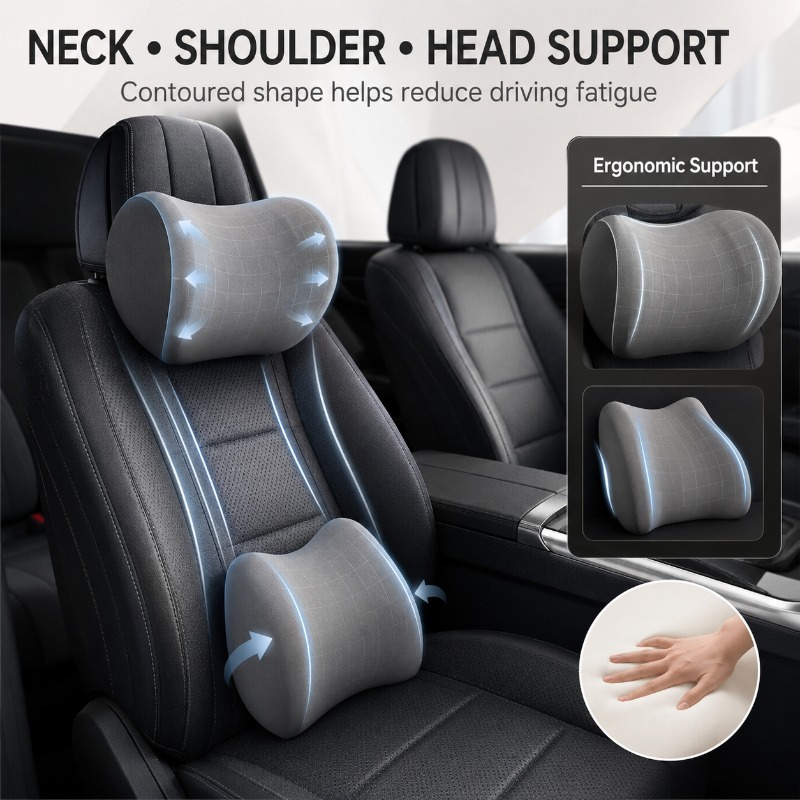 Juego de Almohada para Reposac - Memory Foam Car Neck Pillow Lumbar Support reseña y precio