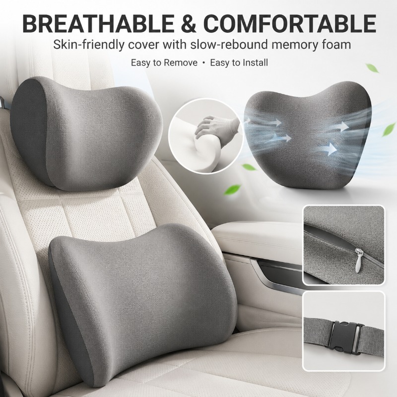 Juego de Almohada para Reposac - Memory Foam Car Neck Pillow Lumbar Support reseña y precio
