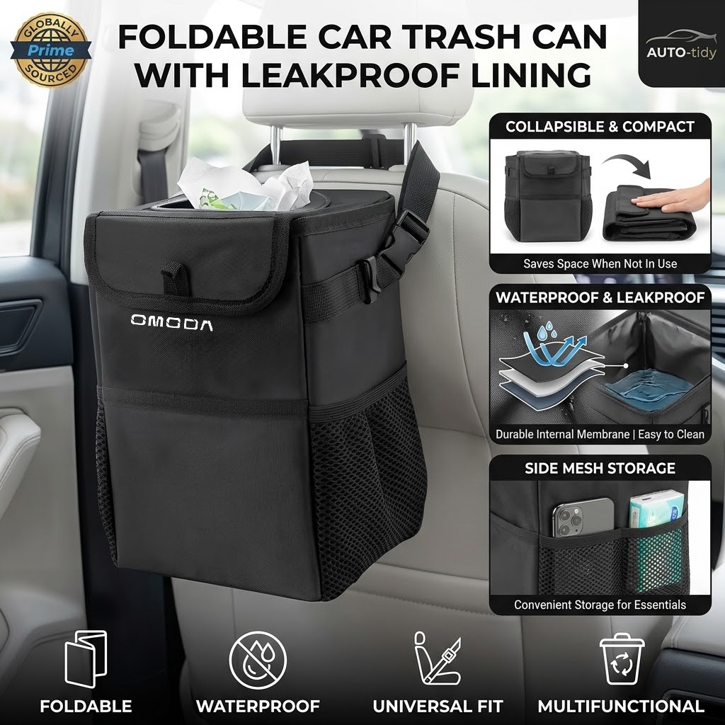 Cubo de basura para coche, ple - Waterproof Car Trash Can With Lid reseña y precio
